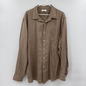 Uniqlo Button Up Mens 2XL brown Long Sleeve Collared Shirt 100% Linen Summer